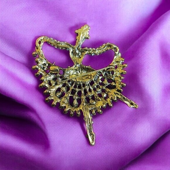 Ornate Ballerina Dancer Rhinestone Brooch - Picture 2 of 2